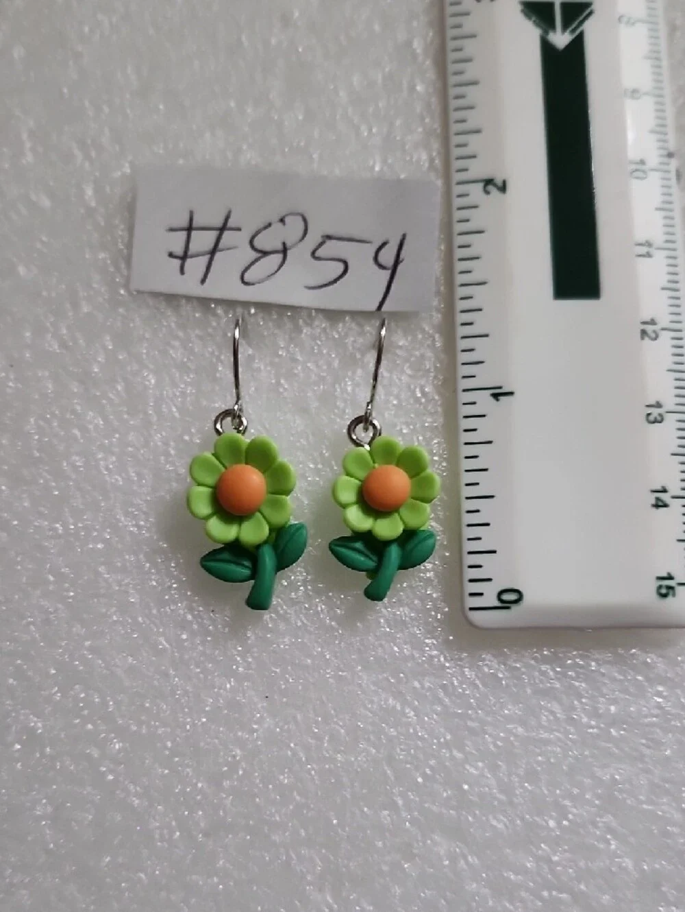 Hand Crafted Lime Green Flower Earrings with Orange Centers - Women Jewelry